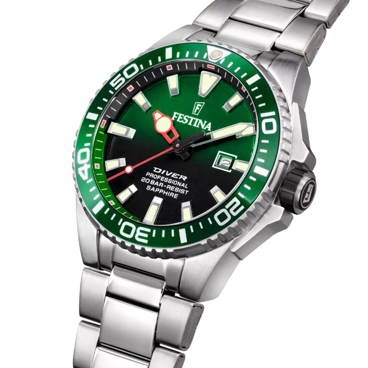 Πράσινο καντράν ρολογιού Festina F20663/2 διαμέτρου 45.7mm με ένδειξη ημερομηνίας