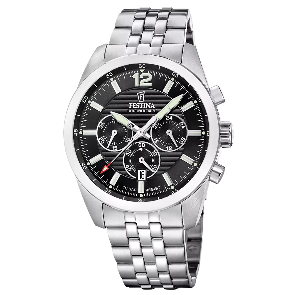 Ανδρικό ρολόι Festina F20742/3 με ασημί μπρασελέ και μαύρο καντράν