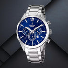 Ρολόι Timeless Chronograph Festina F20343/7 Με Ασημί Μπρασελέ & Σκούρο Μπλε Καντράν