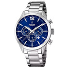 Ρολόι Timeless Chronograph Festina F20343/7 Με Ασημί Μπρασελέ & Σκούρο Μπλε Καντράν