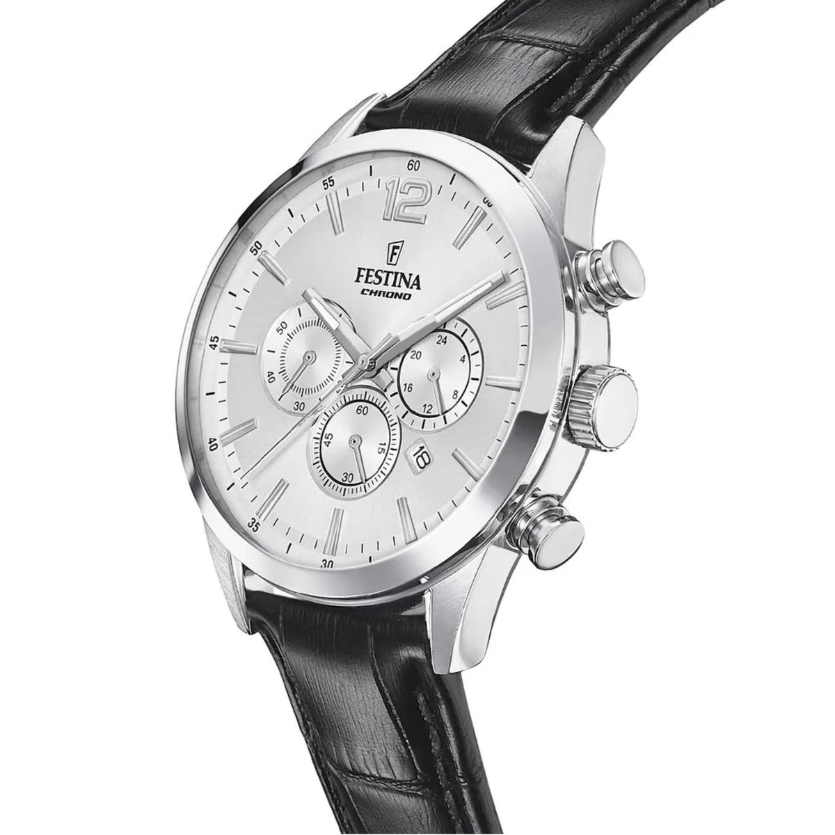 Λευκό καντράν ρολογιού Festina Timeless Chronograph F20542/1 διαμέτρου 43.5mm με ένδειξη ημερομηνίας και χρονογράφο