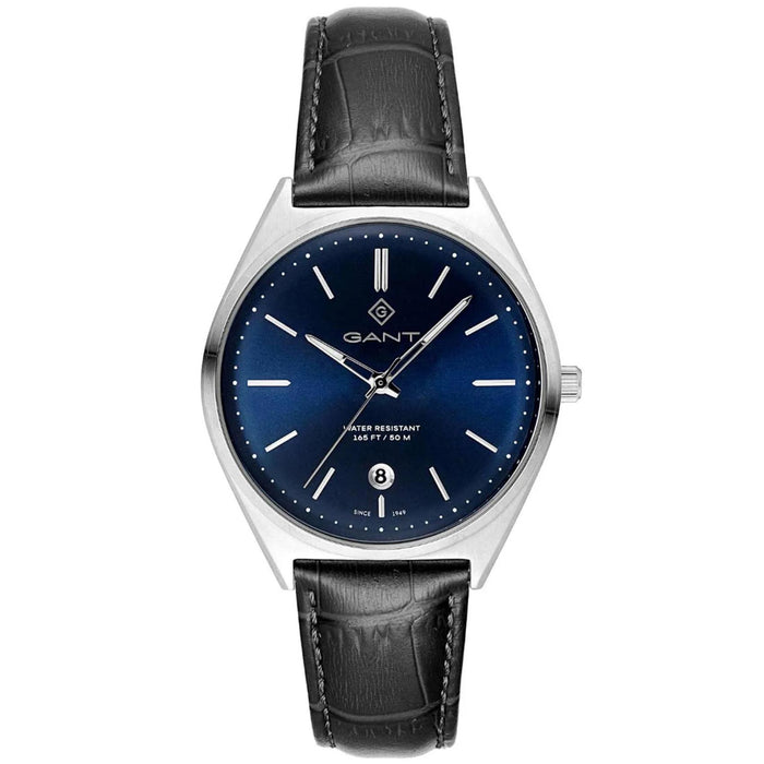 Ανδρικό ρολόι Gant Abington G201003 με μαύρο δερμάτινο λουράκι και μπλε καντράν διαμέτρου 41mm.