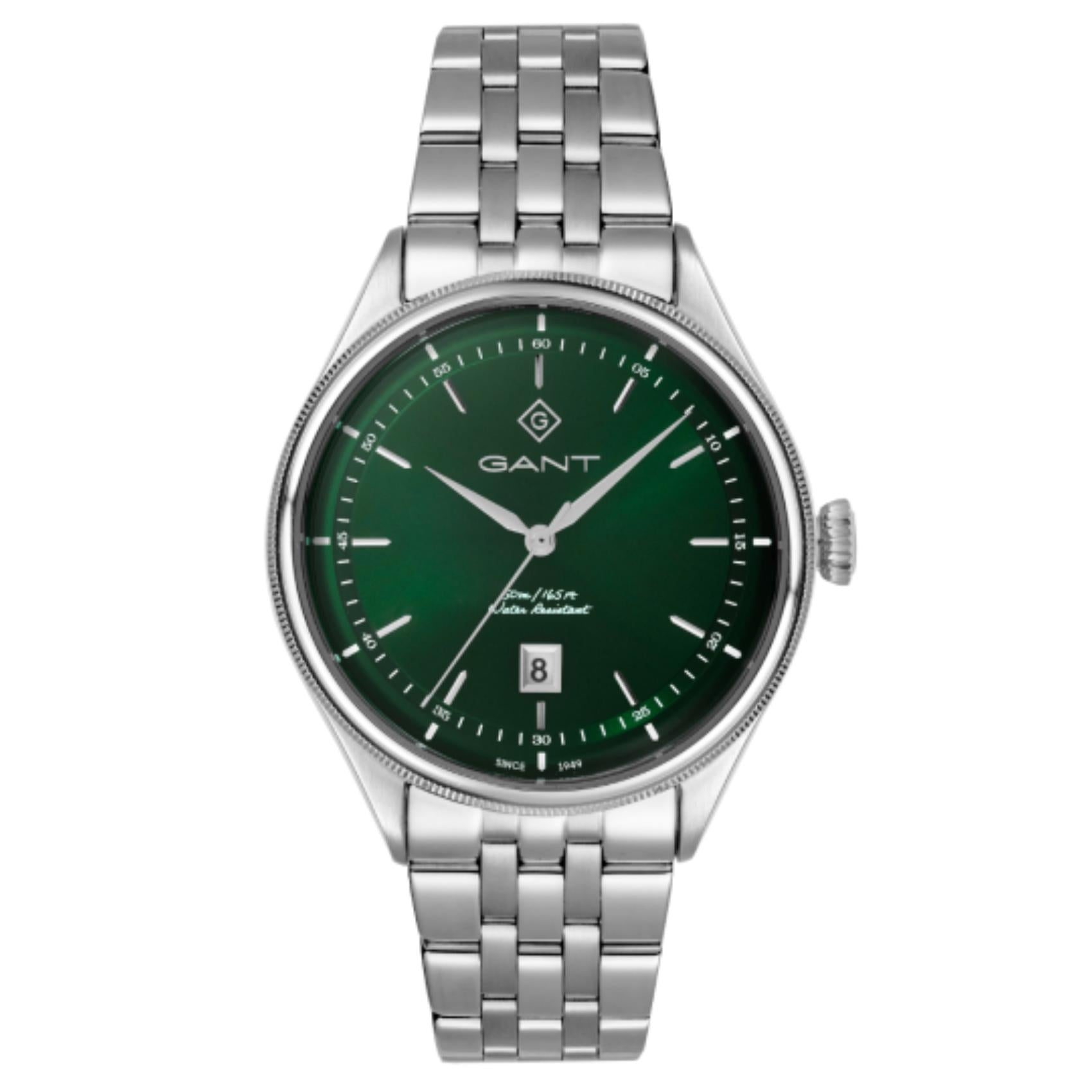 Ανδρικό ρολόι Gant Cortland G305003 με ασημί μπρασελέ και πράσινο καντράν
