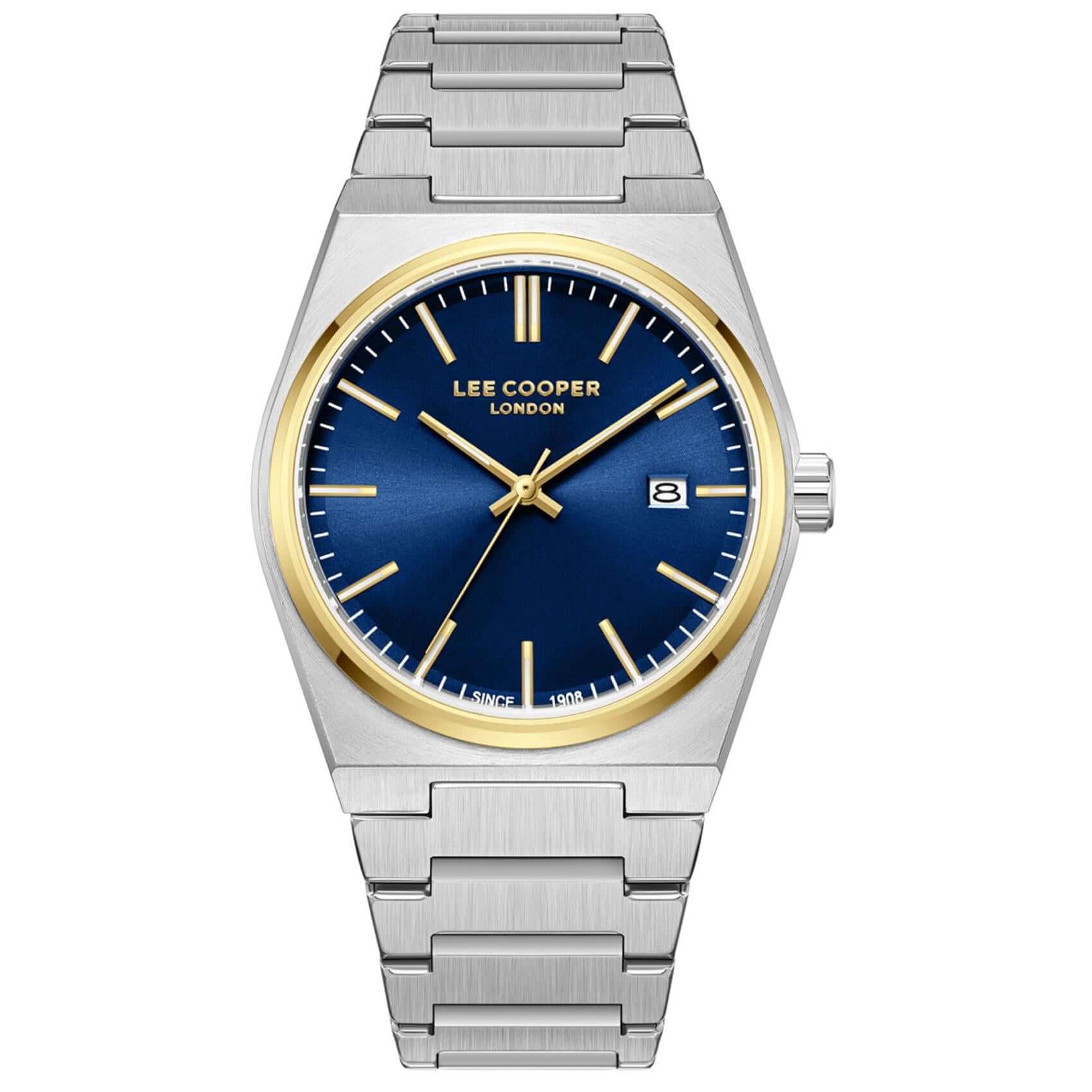 Ανδρικό ρολόι Lee Cooper Gents LC08196.290 με ασημί ατσάλινο μπρασελέ, μπλε καντράν και κάσα 40 mm.