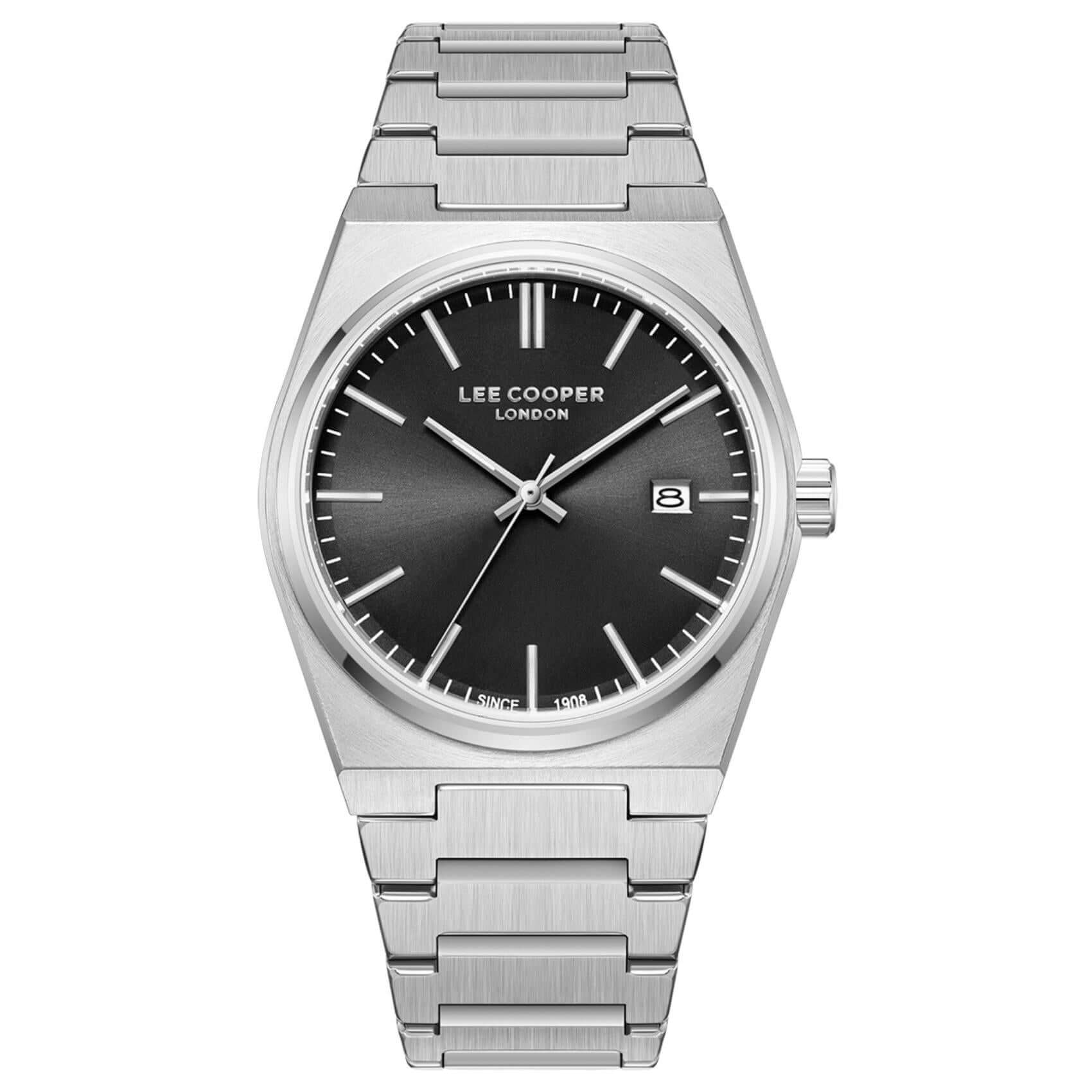 Ανδρικό ρολόι Lee Cooper Gents LC08196.350 με ασημί μπρασελέ και μαύρο καντράν 40mm με ασημί λεπτομέρειες.