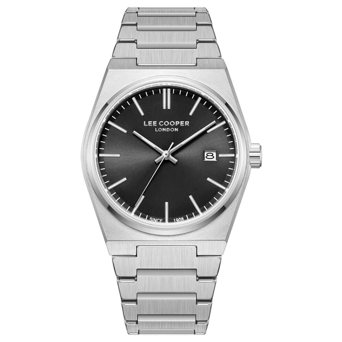 Ανδρικό ρολόι Lee Cooper Gents LC08196.350 με ασημί μπρασελέ και μαύρο καντράν 40mm με ασημί λεπτομέρειες.
