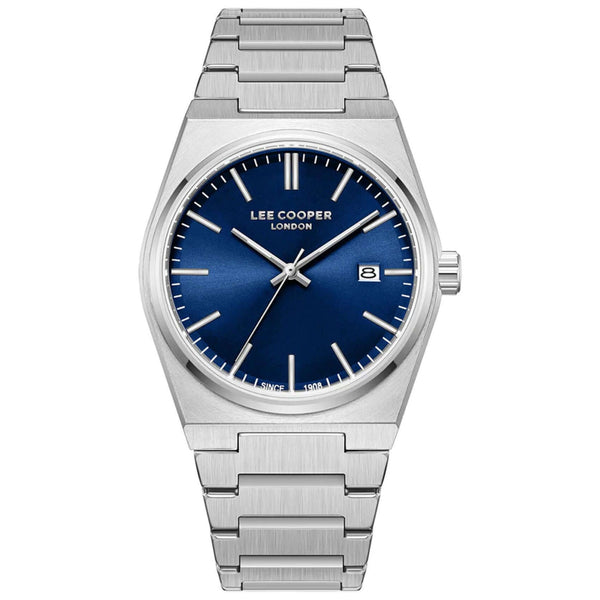 Ανδρικό ρολόι Lee Cooper Gents LC08196.390 με ασημί μπρασελέ και μπλε καντράν 40mm με ένδειξη ημερομηνίας.