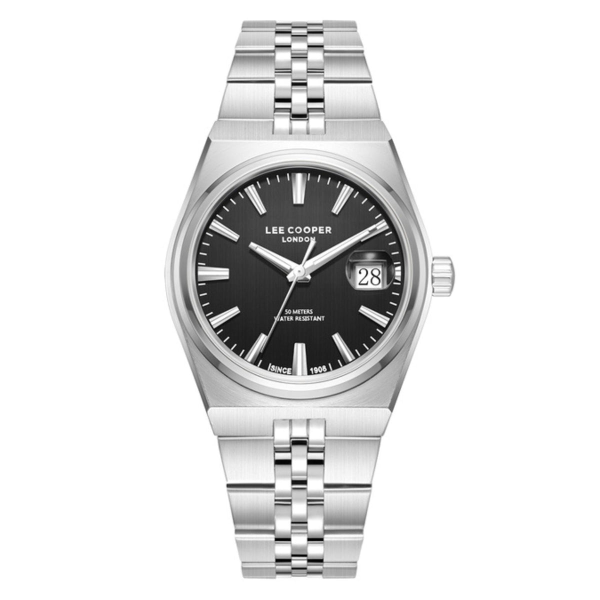 Ανδρικό ρολόι Lee Cooper Gents LC08397.350 με ασημί μπρασελέ και μαύρο καντράν