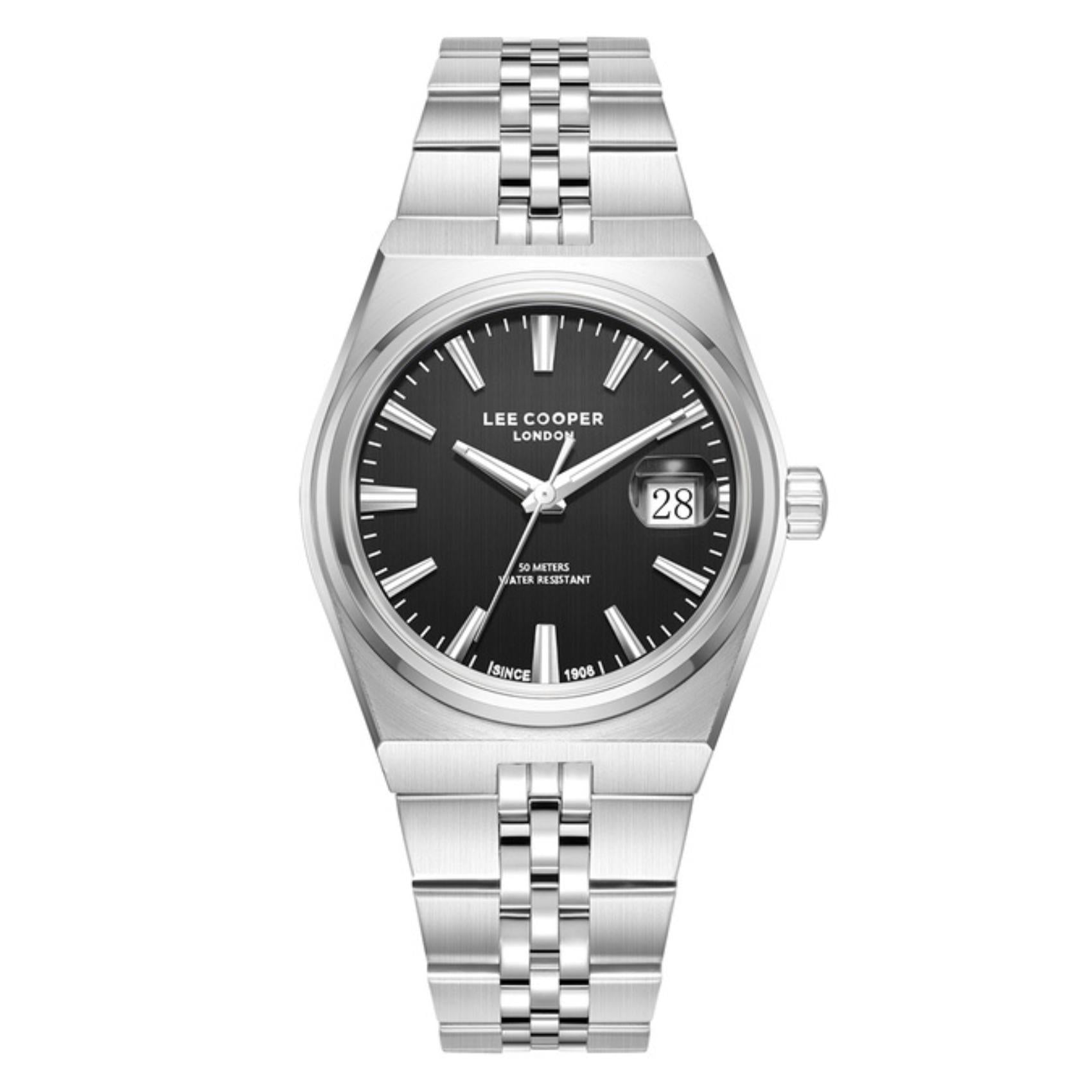 Ανδρικό ρολόι Lee Cooper Gents LC08397.350 με ασημί μπρασελέ και μαύρο καντράν