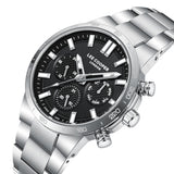 Καντράν από ανδρικό ρολόι Lee Cooper Gents Multi LC08293.350 σε μαύρο χρώμα με ασημί λεπτομέρειες, ένδειξη ημέρας, ημερομηνίας και διπλής ώρας και κάσα 43 mm.