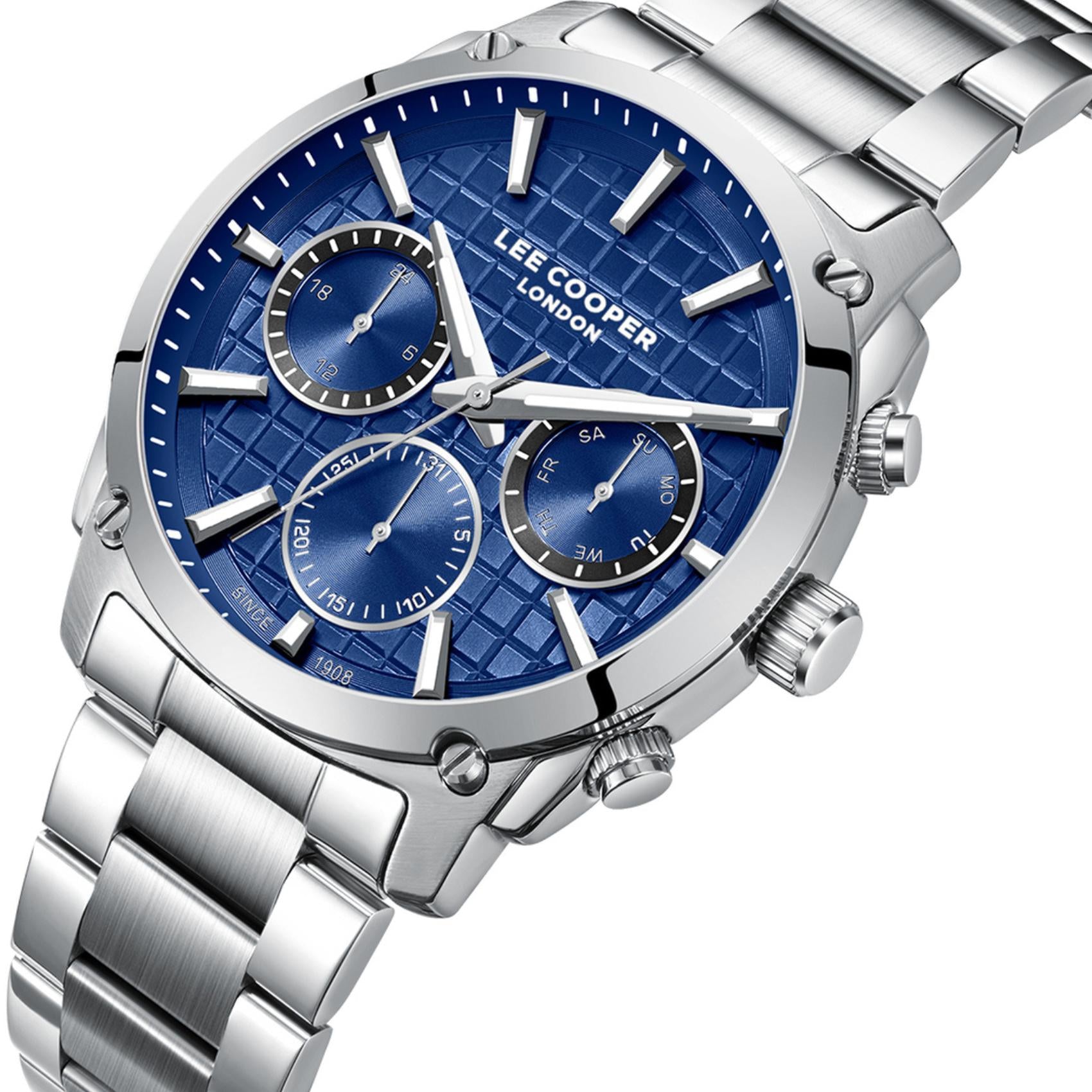 Μπλε καντράν ρολογιού Lee Cooper Gents Multi LC08348.390 διαμέτρου 42mm με ενδείξεις ημέρας, ημερομηνίας και διπλής ώρας