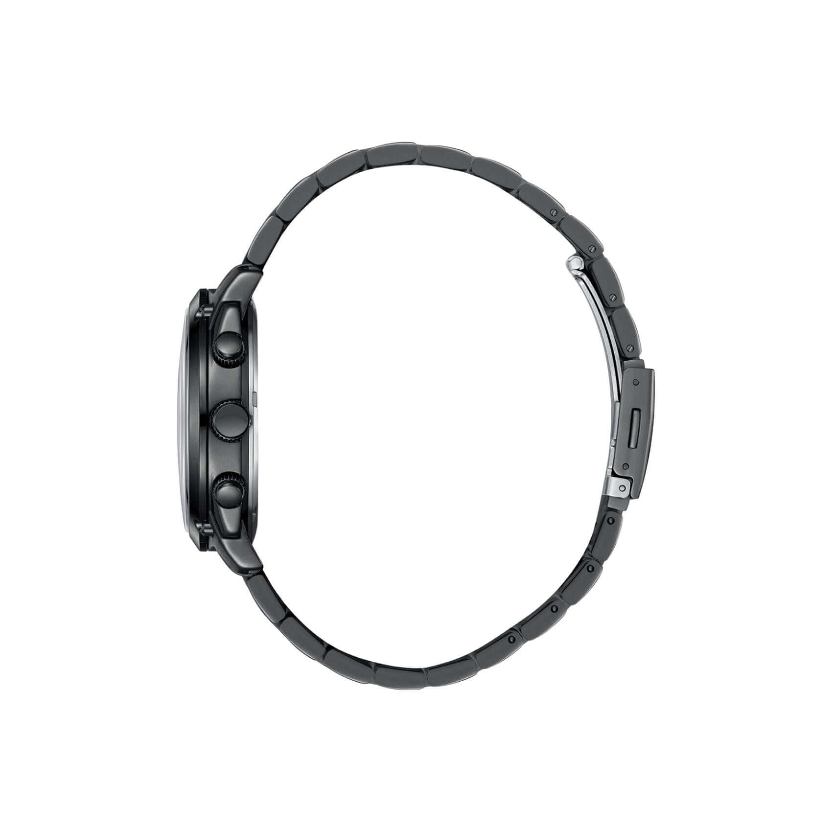 Πλάγια όψη από ανδρικό ρολόι Lee Cooper Gents Multi LC08348.650 με μαύρο μπρασελέ από ανοξείδωτο ατσάλι.