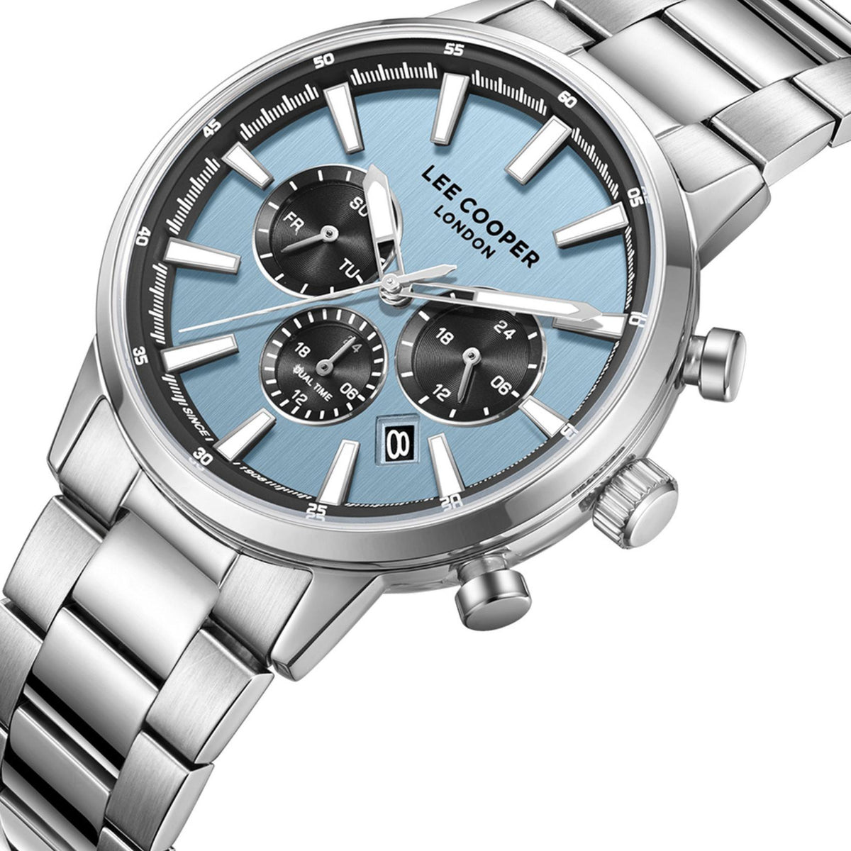Γαλάζιο καντράν ρολογιού Lee Cooper Gents Multi LC08382.300 διαμέτρου 42mm με ενδείξεις ημέρας και ημερομηνίας