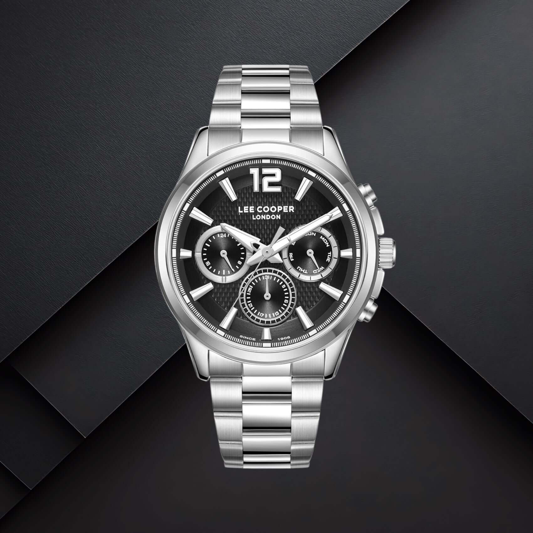Ανδρικό ρολόι Lee Cooper Gents Multi LC08396.350 με ένδειξη ημέρας, ημερομηνίας και διπλής ώρας σε κάσα 43 mm.