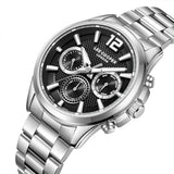 Καντράν από ανδρικό ρολόι Lee Cooper Gents Multi LC08396.350 σε μαύρο χρώμα με ένδειξη ημέρας, ημερομηνίας και διπλής ώρας και κάσα 43 mm.