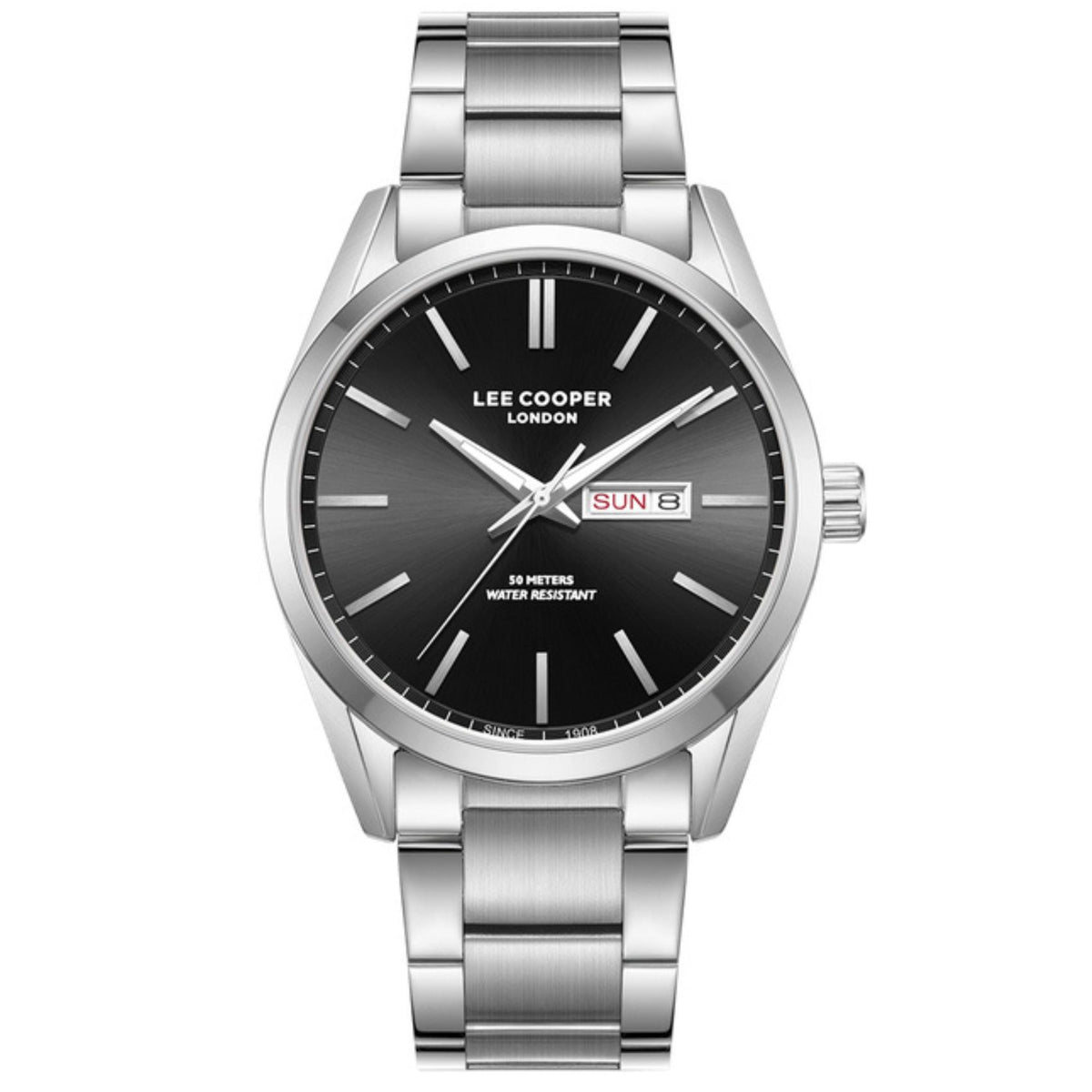 Ανδρικό ρολόι Lee Cooper LC08340.350 με ασημί μπρασελέ και μαύρο καντράν