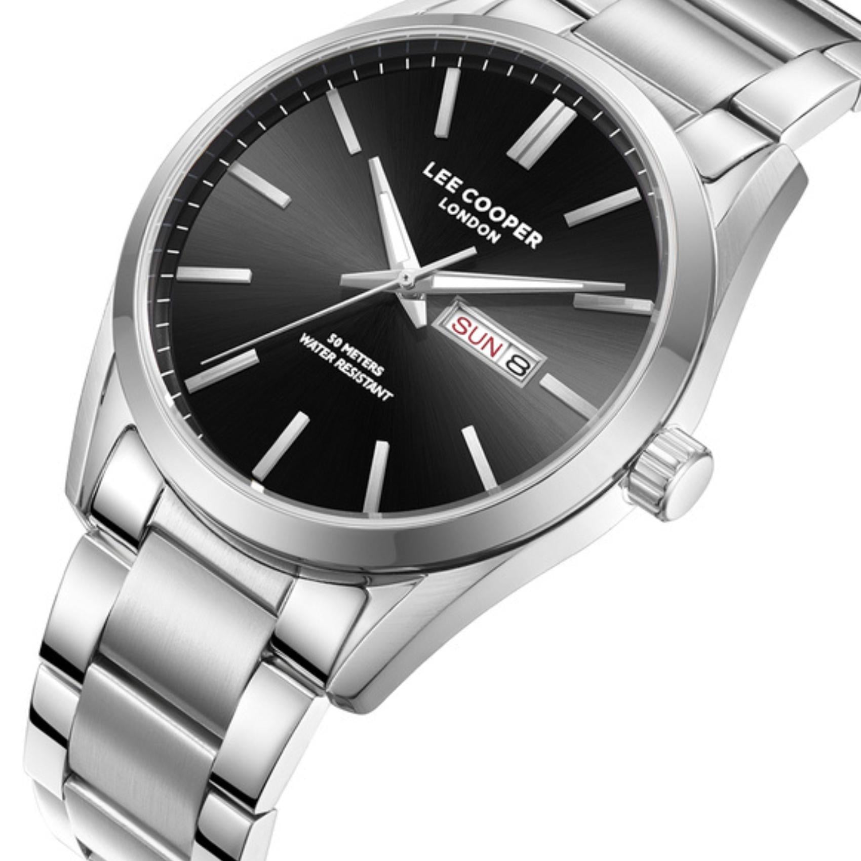 Μαύρο καντράν ρολογιού Lee Cooper LC08340.350 διαμέτρου 42mm με ενδείξεις ημέρας και ημερομηνίας