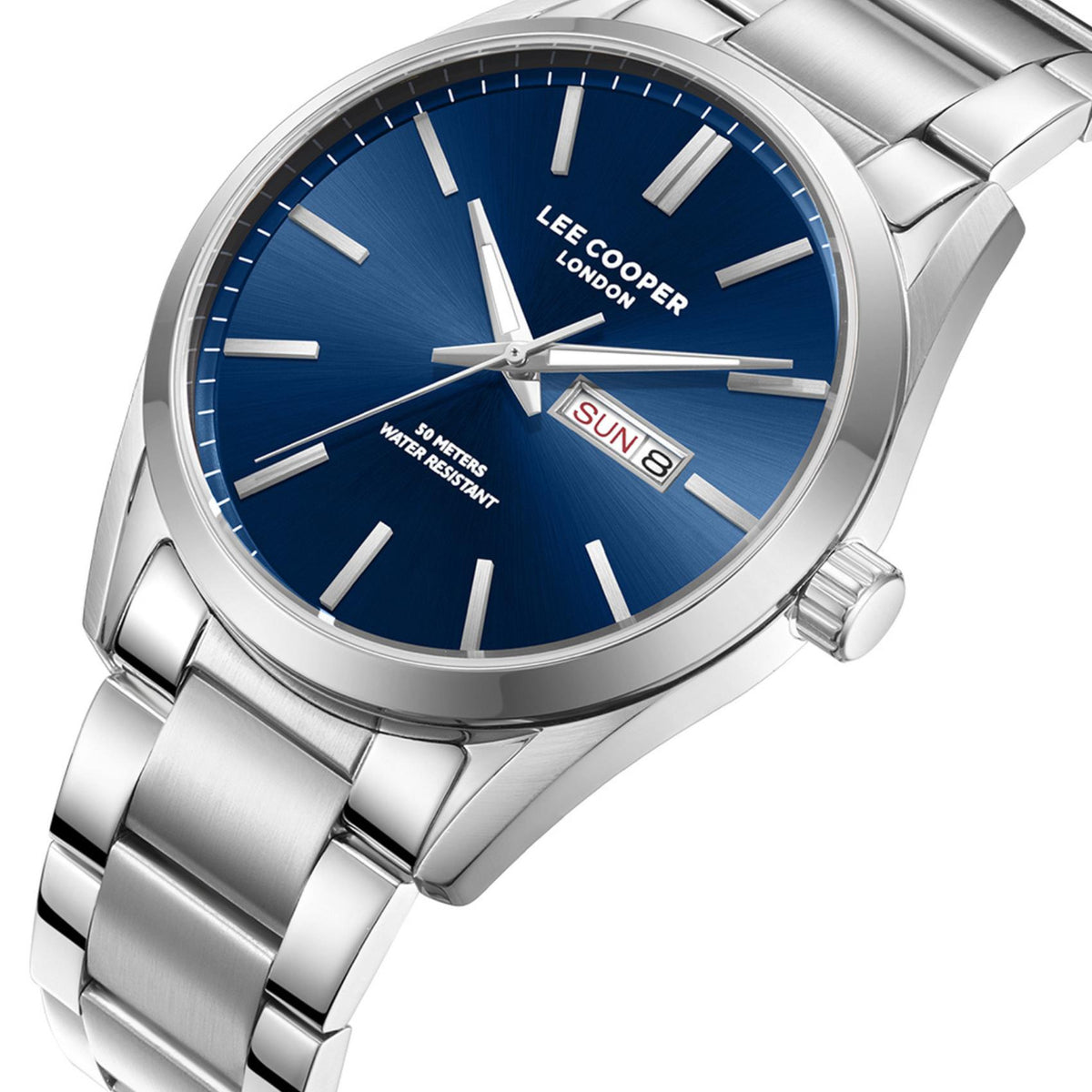 Μπλε καντράν ρολογιού Lee Cooper LC08340.390 διαμέτρου 42mm με ενδείξεις ημέρας και ημερομηνίας