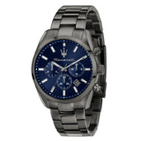 Ανδρικό ρολόι Maserati Attrazione R8853151012 με μαύρο μπρασελέ PVD Gun, μπλε καντράν και κάσα 43mm