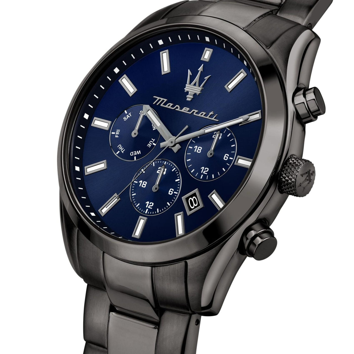 Μπλε καντράν ρολογιού Maserati Attrazione R8853151035 διαμέτρου 43mm με ενδείξεις ημέρας και ημερομηνίας