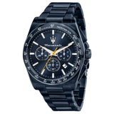 Ανδρικό ρολόι Maserati Blue Edition R8873652008 χρονογράφος με μπλε μπρασελέ από ανοξείδωτο ατσάλι, μπλε καντράν, κάσα 43mm, quartz, ορυκτό κρύσταλλο, ημερομηνία και στεγανότητα 10ATM/100M, κατάλληλο για κολύμβηση. 