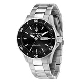 Ανδρικό ρολόι Maserati Competizione R8823100004 με ασημί μπρασελέ, μαύρο καντράν και κάσα 43mm, με αυτόματο μηχανισμό και κρύσταλλο ζαφειριού.