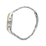 Πλάγια λήψη του Maserati Competizione R8853100021 που αναδεικνύει τη δίχρωμη κάσα 43mm και το μπρασελέ από ανοξείδωτο ατσάλι.