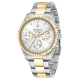 Ανδρικό ρολόι Maserati Competizione R8853100021 με δίχρωμο μπρασελέ ασημί–χρυσό, ασημί καντράν και δίχρωμη κάσα 43mm