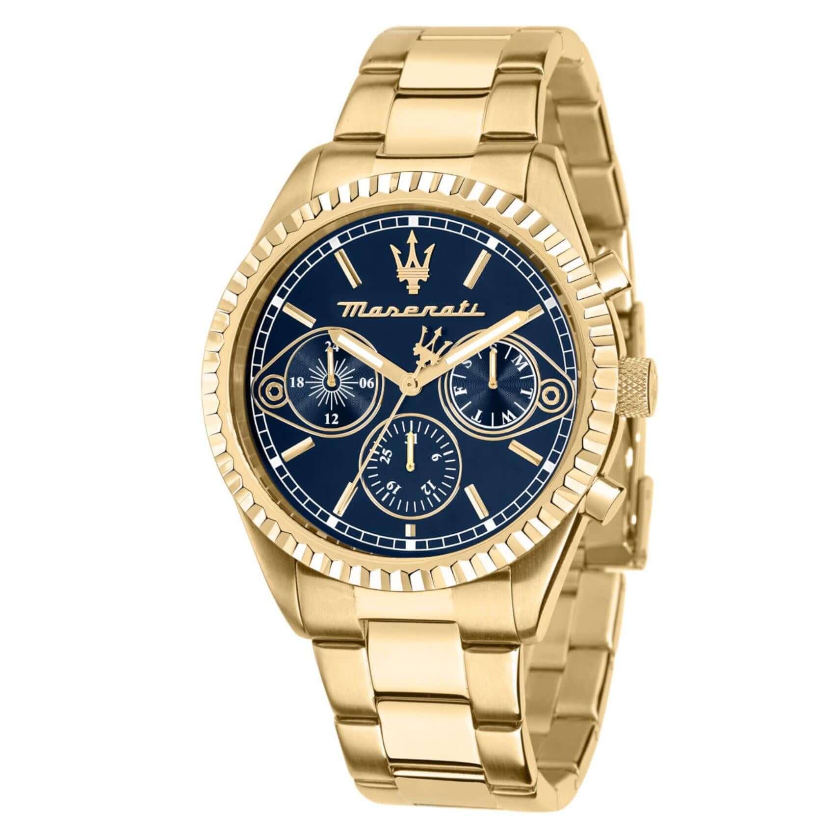 Ανδρικό ρολόι Maserati Competizione R8853100026 με χρυσό μπρασελέ, μπλε καντράν και κάσα 43mm