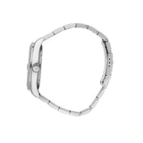 Πλάγια λήψη του Maserati Competizione R8853100028 που αναδεικνύει την κάσα 43mm και το ασημί μπρασελέ από ανοξείδωτο ατσάλι.