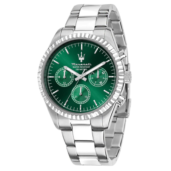 Ανδρικό ρολόι Maserati Competizione R8853100044 με ασημί μπρασελέ, πράσινο καντράν και κάσα 43mm