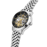 Φωτογραφία του μαύρου καντράν του Maserati Epoca R8823118015 με χρυσούς δείκτες και αχάρακτο κρύσταλλο ζαφειριού.