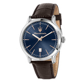 Ανδρικό ρολόι Maserati Epoca R8851118016 με καφέ κροκό δερμάτινο λουράκι, μπλε καντράν με χρυσούς δείκτες και κάσα 42mm