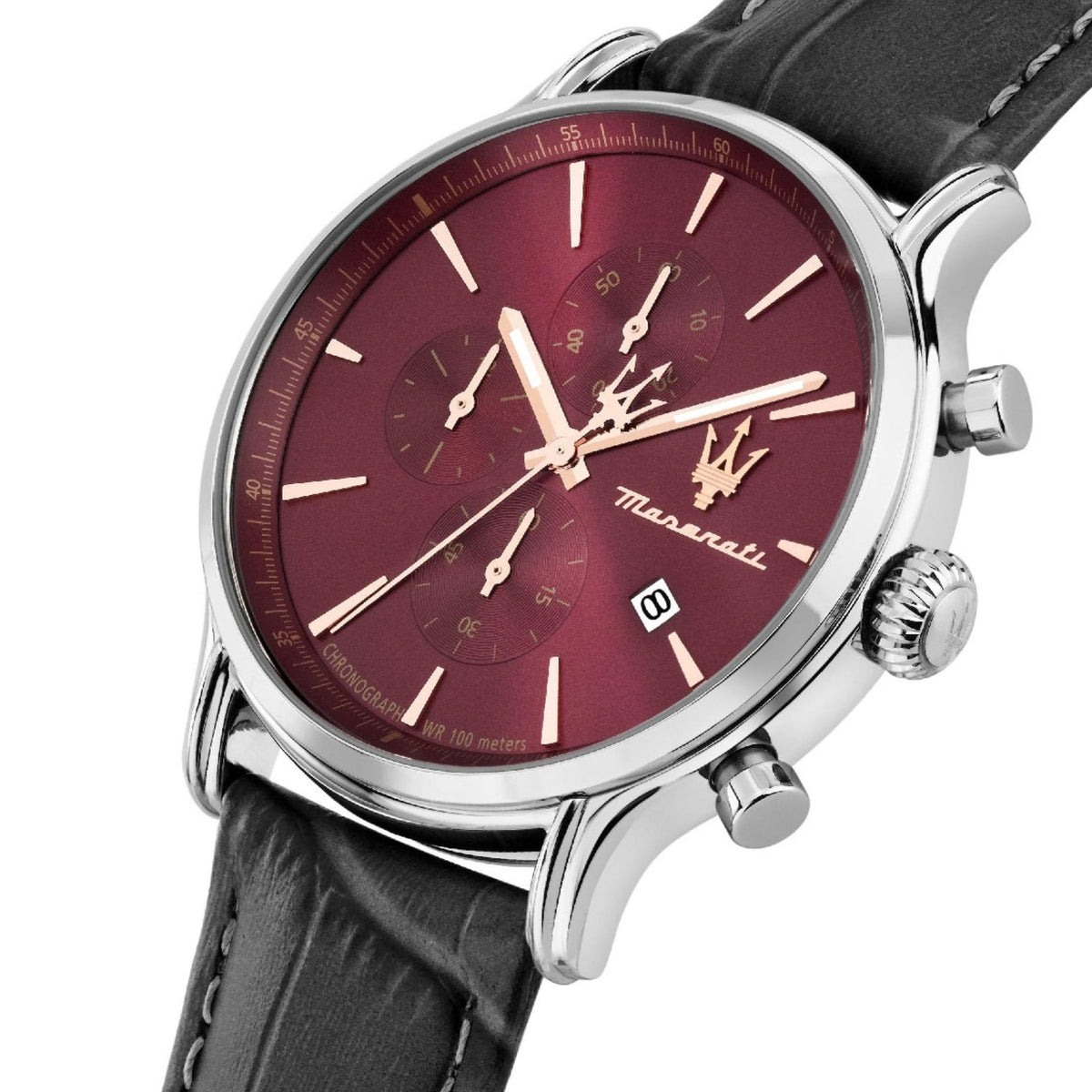 Κόκκινο καντράν ρολογιού Maserati Epoca Slim R8871618021 διαμέτρου 40mm με ένδειξη χρονογράφου και ημερομηνίας