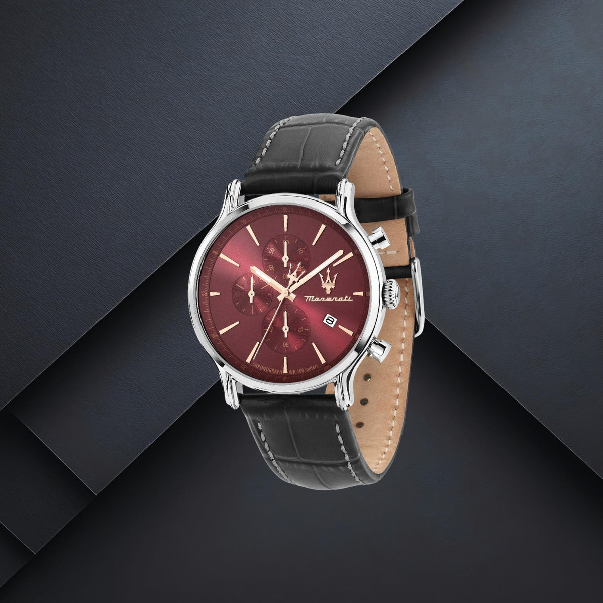 Ανδρικό ρολόι Maserati Epoca Slim R8871618021 με μαύρο λουράκι, κόκκινο καντράν 40mm, χρονογράφος και ημερομηνία