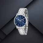 Ανδρικό Ρολόι Maserati Epoca Slim R8873618039 με Ασημί Μπρασελέ & Μπλε Καντράν