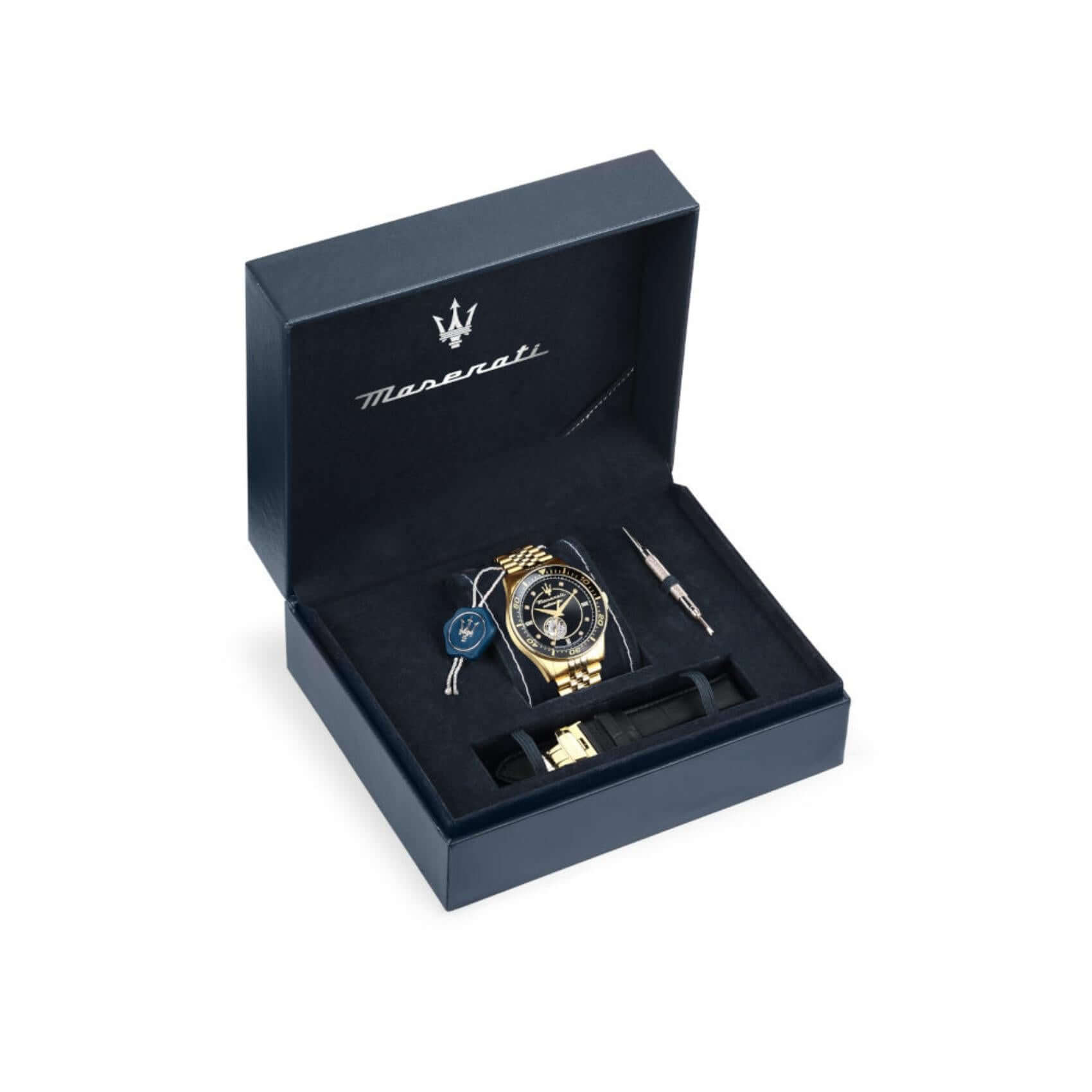 Συσκευασία ανδρικού ρολογιού Maserati Sfida R8823140012 με branded κουτί.