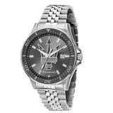 Ανδρικό ρολόι Maserati Sfida R8853140010 με ασημί μπρασελέ από ανοξείδωτο ατσάλι, γκρι καντράν, ασημένιους δείκτες και κάσα 44mm