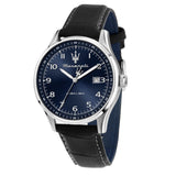 Ανδρικό ρολόι Maserati Sorpasso R8851124003 με καφέ δερμάτινο λουράκι, μπλε καντράν με ασημένιους δείκτες και ασημένια κάσα 42mm 