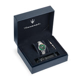 Συσκευασία του Maserati Sorpasso R8873624002 με το επιπλέον μαύρο δερμάτινο λουράκι.