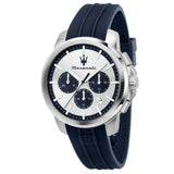 Ανδρικό ρολόι Maserati Successo R8871621042 χρονογράφος με μπλε λουράκι από καουτσούκ, μπλε καντράν, ασημί δείκτες και κάσα 42mm