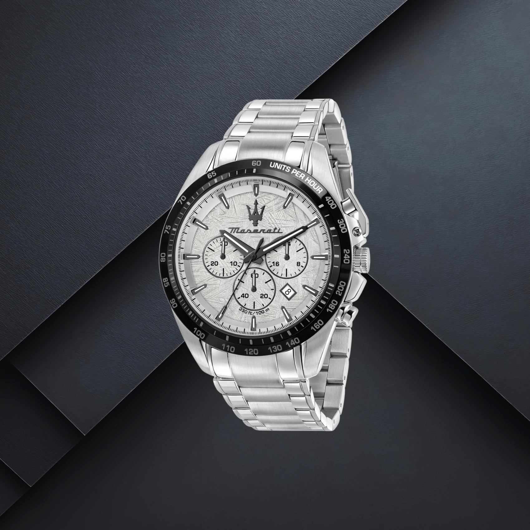 Ανδρικό ρολόι Maserati Traguardo Limited Edition R8873612068 με ασημί μπρασελέ και ασημί καντράν 45mm με χρονογράφο