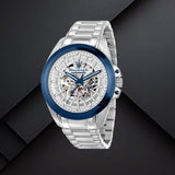 Ανδρικό ρολόι Maserati Traguardo R8823112006 με ασημί-μπλε skeleton καντράν και ασημί μπρασελέ από ανοξείδωτο ατσάλι.