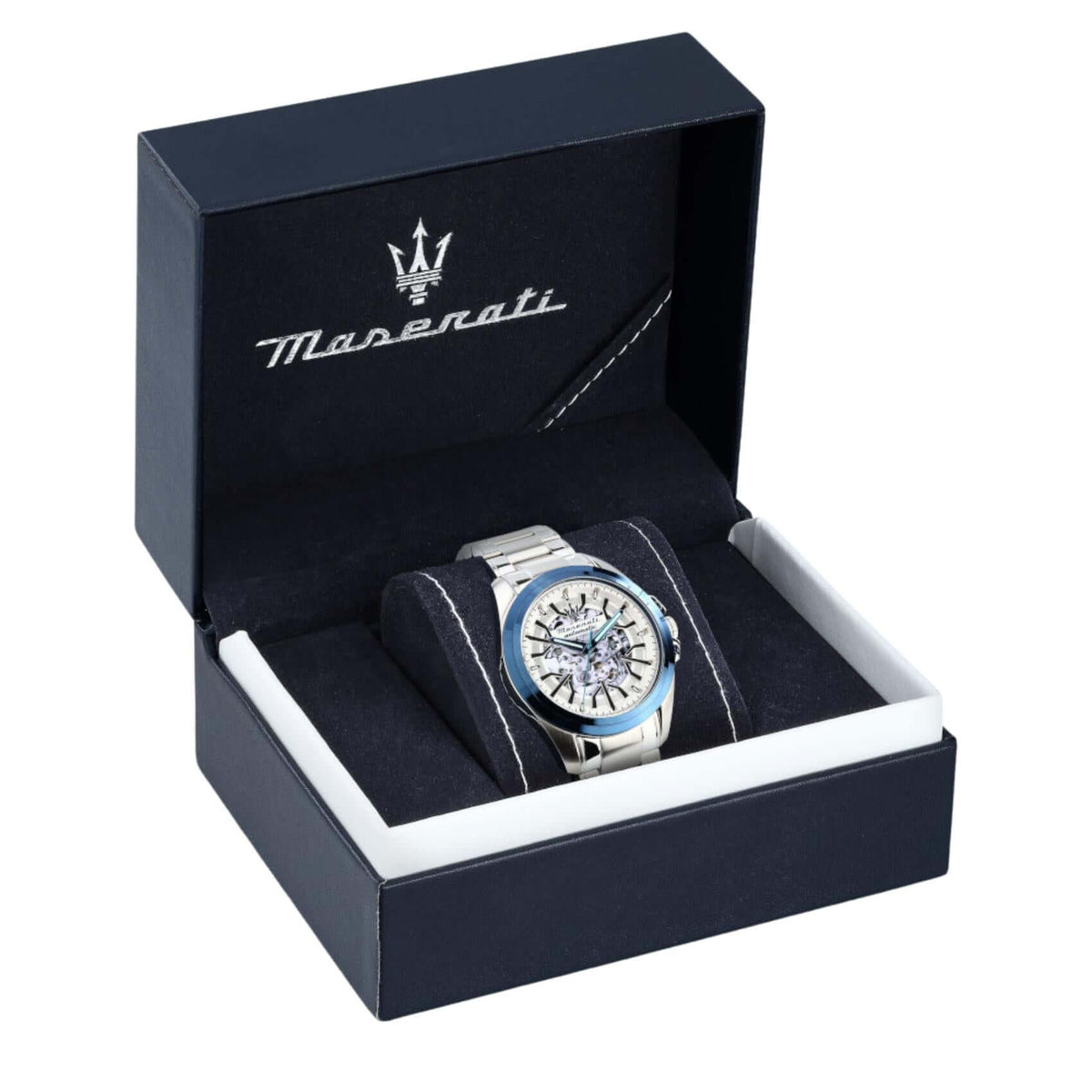 Συσκευασία του ανδρικού ρολογιού Maserati Traguardo R8823112006 με πιστοποιητικό γνησιότητας και εγγύηση 2 ετών.