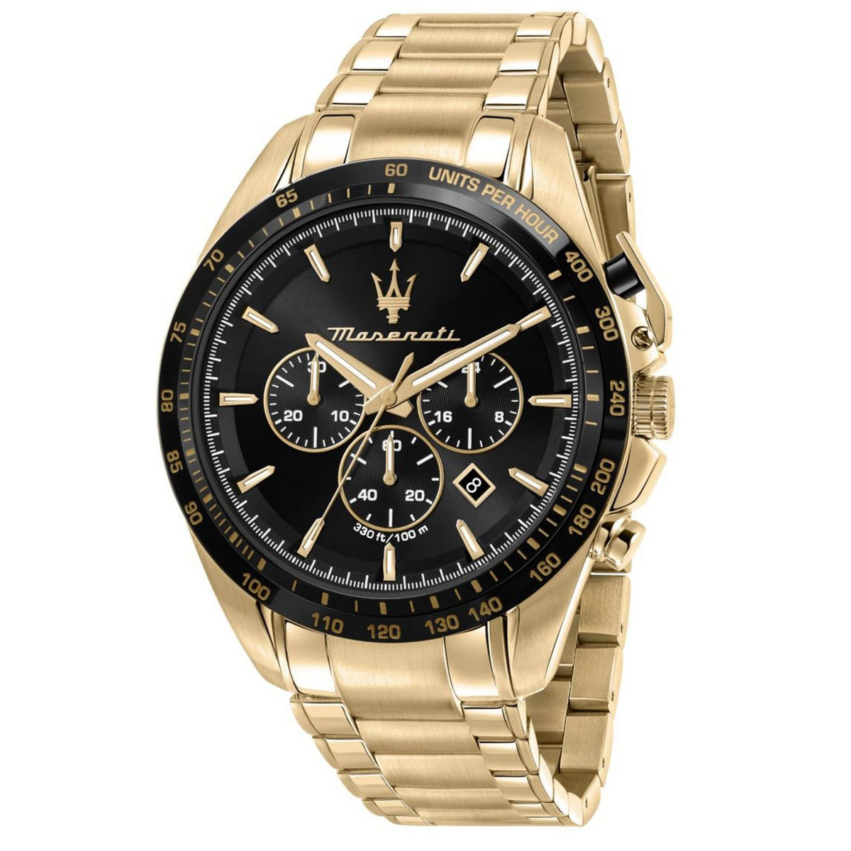 Ανδρικό ρολόι Maserati Traguardo R8873612041 με χρυσό μπρασελέ και μαύρο καντράν