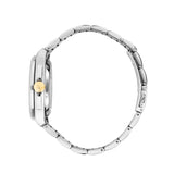 Λεπτομερής λήψη του δίχρωμου μπρασελέ από ανοξείδωτο ατσάλι σε ασημί και χρυσό του Maserati Velocita R8823152001 που αναδεικνύει το φινίρισμα και την ποιότητά του.