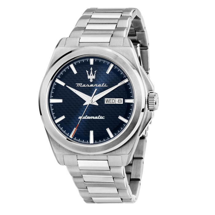 Ανδρικό ρολόι Maserati Velocita R8823152002 με ασημί μπρασελέ από ανοξείδωτο ατσάλι, μπλε καντράν, ασημένιους δείκτες, ένδειξη ημερομηνίας και κάσα 41mm