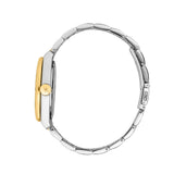 Λεπτομερής λήψη του δίχρωμου μπρασελέ από ανοξείδωτο ατσάλι σε ασημί και χρυσό του Maserati Velocita R8853152001 που αναδεικνύει το φινίρισμα και την ποιότητά του.