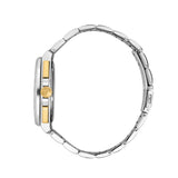 Λεπτομερής λήψη του δίχρωμου μπρασελέ από ανοξείδωτο ατσάλι σε ασημί και χρυσό του Maserati Velocita R8873652003 που αναδεικνύει την υφή και το φινίρισμά του.