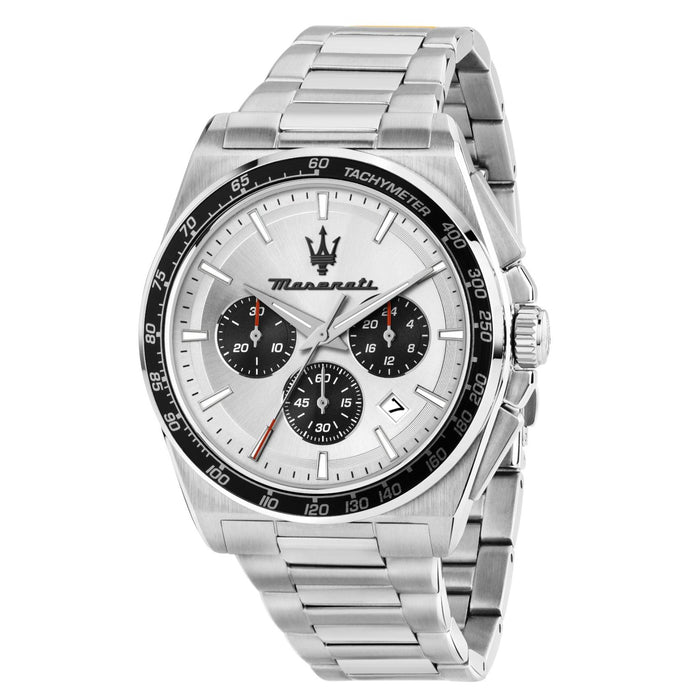 Ανδρικό ρολόι Maserati Velocita R8873652006 χρονογράφος με ασημί μπρασελέ από ανοξείδωτο ατσάλι, ασημί καντράν, ασημί δείκτες, ένδειξη ημερομηνίας και κάσα 43mm